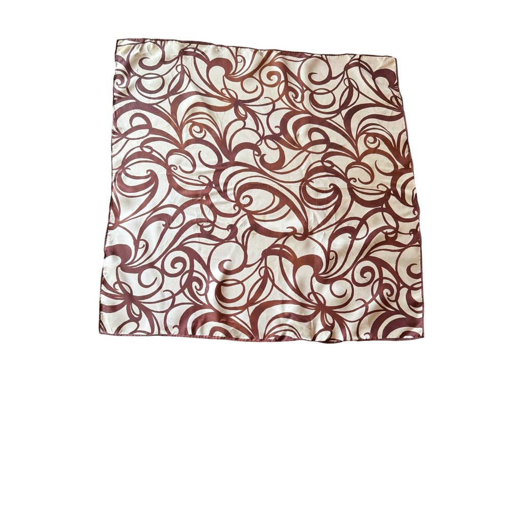 Vintage Scarf Brown Cream Swirl Scroll Square Acetate Japan Retro MCM 17x17